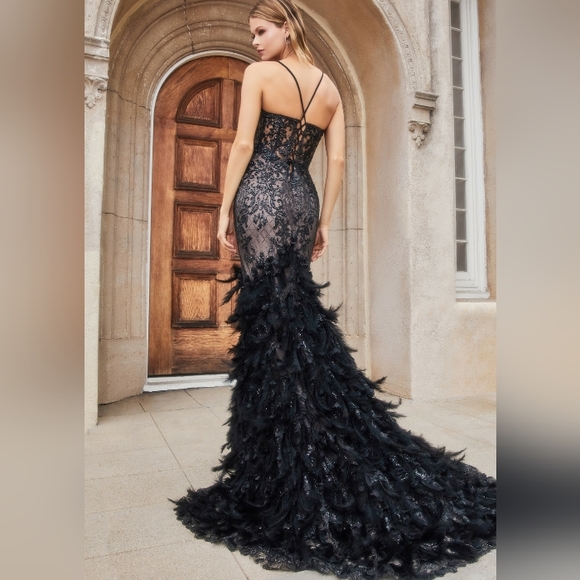 COPY - Royal, pink,orange, black, silver, floral beaded mermaid feather long la… - Picture 3 of 11